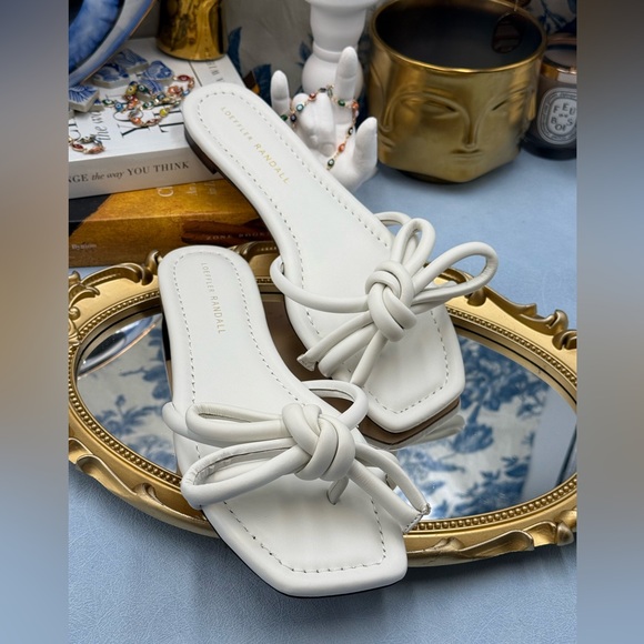 🆕 LOEFFLER RANDALL 🧿 NWOB Hadley Leather Bow Flat Sandals, White - Sz 7.5 B - Picture 7 of 11